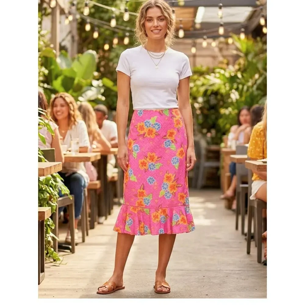 SIGRID OLSEN SPORT Pink Floral Trumpet Style Summer Skirt, 4P